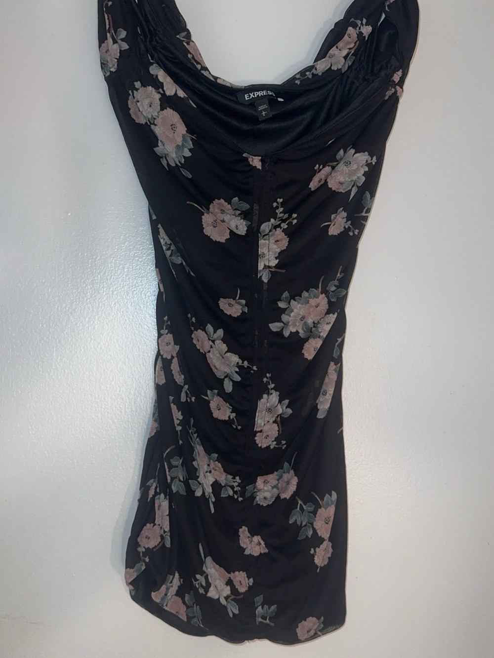 Express Black Floral Draped Neck Top